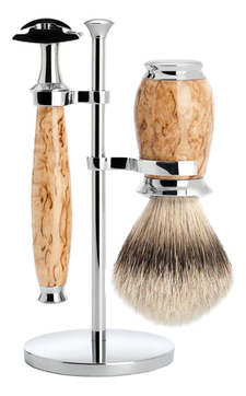 Muehle набор каповая береза classic purist (помазок барсучий ворс высшей категории silvertip + t-образная бритва)